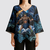 Samoa Siva Afi Kimono Sleeve Blouse Fireknife Fire Dance Pacific Tribal Motif LT9 - Polynesian Pride