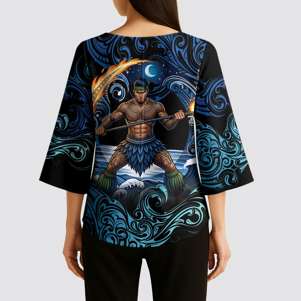 Samoa Siva Afi Kimono Sleeve Blouse Fireknife Fire Dance Pacific Tribal Motif LT9 - Polynesian Pride