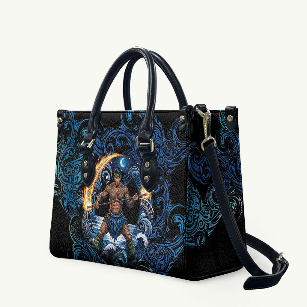 Samoa Siva Afi Leather Bag Fireknife Fire Dance Pacific Tribal Motif LT9 Blue - Polynesian Pride
