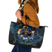 Samoa Siva Afi Leather Tote Bag Fireknife Fire Dance Pacific Tribal Motif LT9 Blue - Polynesian Pride