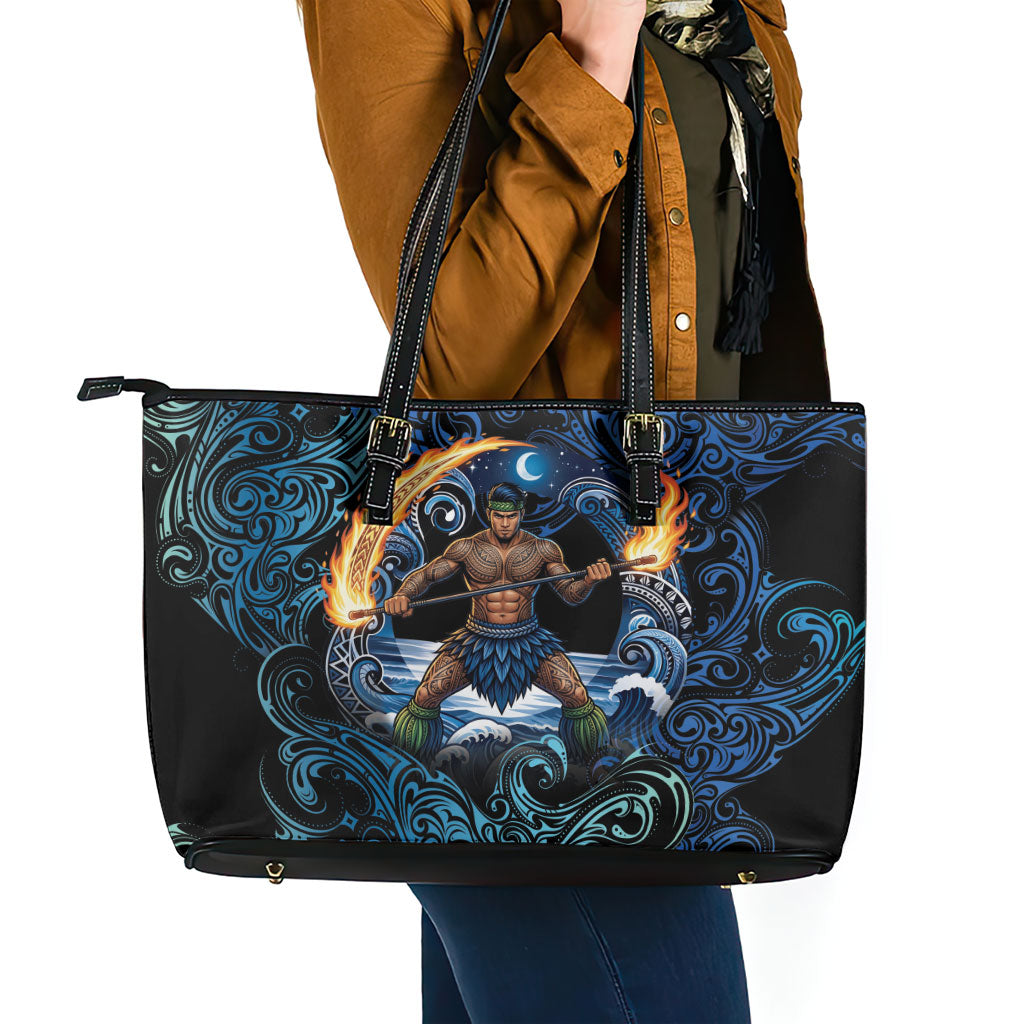 Samoa Siva Afi Leather Tote Bag Fireknife Fire Dance Pacific Tribal Motif LT9 - Polynesian Pride
