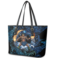 Samoa Siva Afi Leather Tote Bag Fireknife Fire Dance Pacific Tribal Motif LT9 - Polynesian Pride