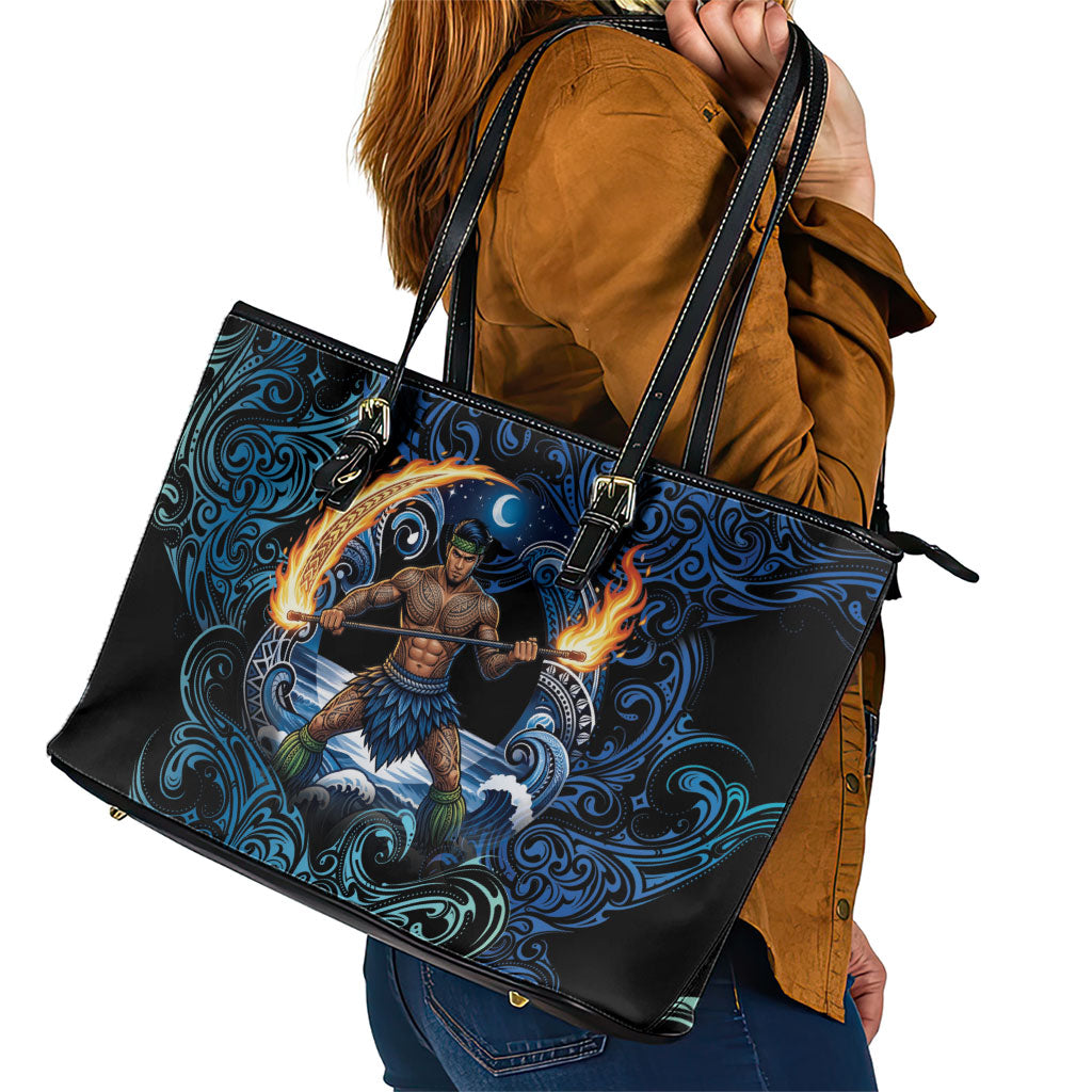 Samoa Siva Afi Leather Tote Bag Fireknife Fire Dance Pacific Tribal Motif LT9 - Polynesian Pride