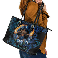 Samoa Siva Afi Leather Tote Bag Fireknife Fire Dance Pacific Tribal Motif LT9 - Polynesian Pride