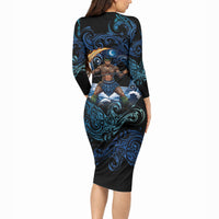 Samoa Siva Afi Long Sleeve Bodycon Dress Fireknife Fire Dance Pacific Tribal Motif LT9 - Polynesian Pride
