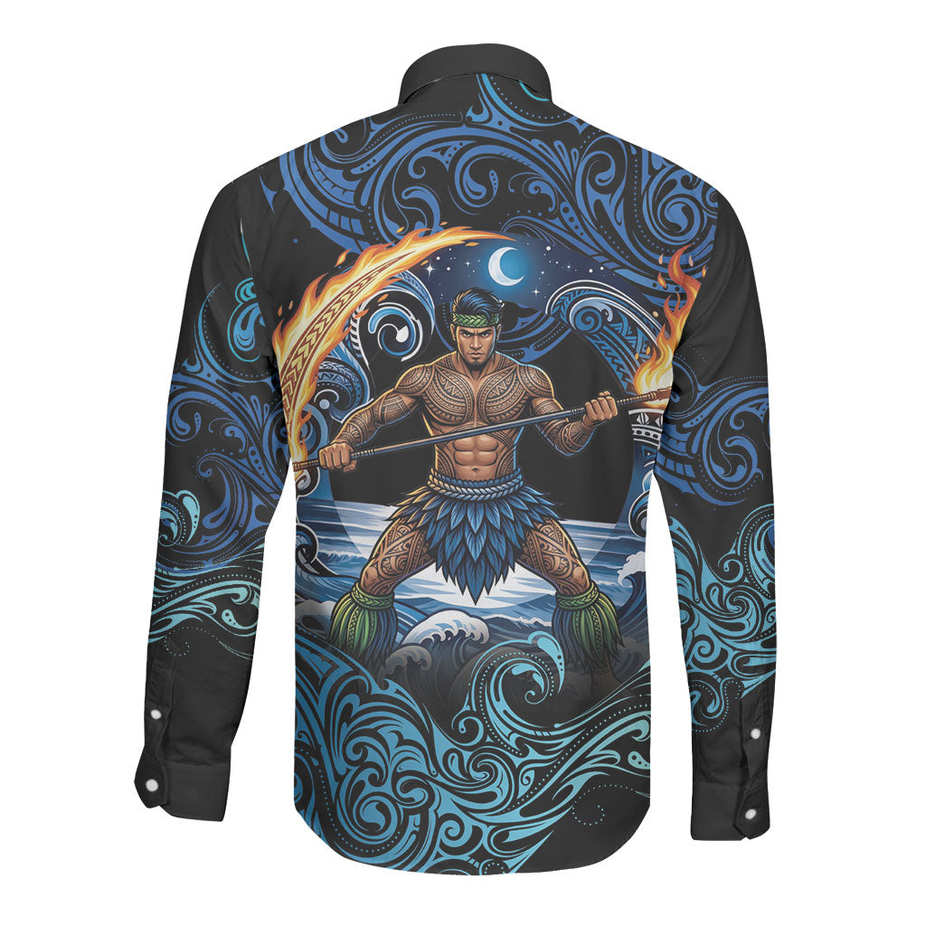 Samoa Siva Afi Long Sleeve Button Shirt Fireknife Fire Dance Pacific Tribal Motif LT9 - Polynesian Pride