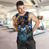 Samoa Siva Afi Men Tank Top Fireknife Fire Dance Pacific Tribal Motif LT9 Blue - Polynesian Pride