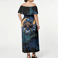 Samoa Siva Afi Off Shoulder Maxi Dress Fireknife Fire Dance Pacific Tribal Motif LT9 - Polynesian Pride