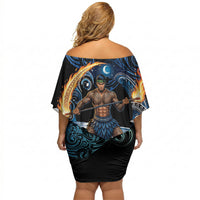 Samoa Siva Afi Off Shoulder Short Dress Fireknife Fire Dance Pacific Tribal Motif LT9 - Polynesian Pride