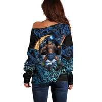 Samoa Siva Afi Off Shoulder Sweater Fireknife Fire Dance Pacific Tribal Motif LT9 - Polynesian Pride