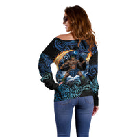 Samoa Siva Afi Off Shoulder Sweater Fireknife Fire Dance Pacific Tribal Motif LT9 - Polynesian Pride