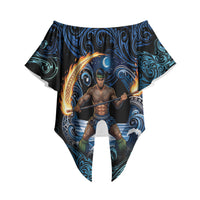 Samoa Siva Afi Off Shoulder Wrap Waist Top Fireknife Fire Dance Pacific Tribal Motif LT9 Blue - Polynesian Pride
