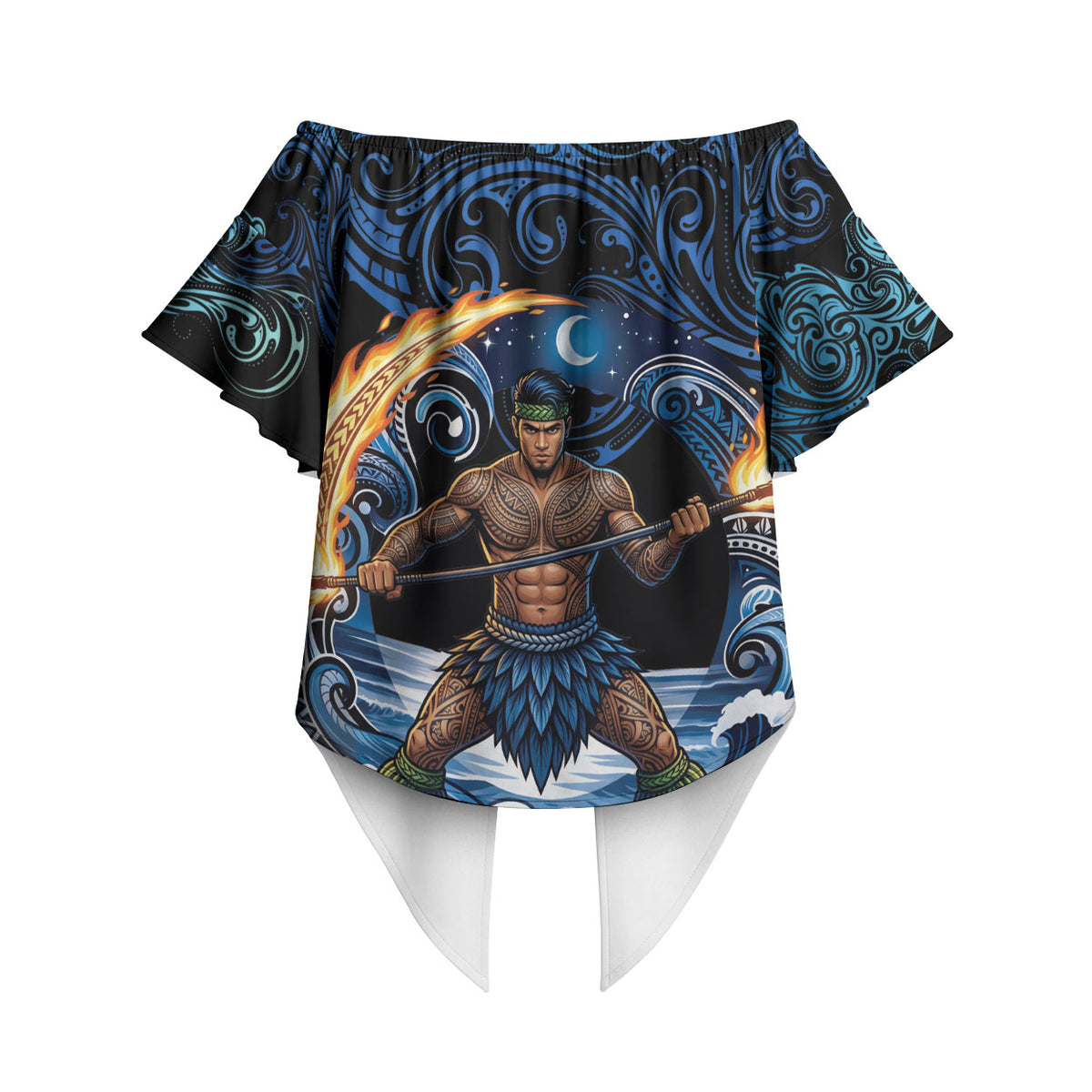 Samoa Siva Afi Off Shoulder Wrap Waist Top Fireknife Fire Dance Pacific Tribal Motif LT9 - Polynesian Pride