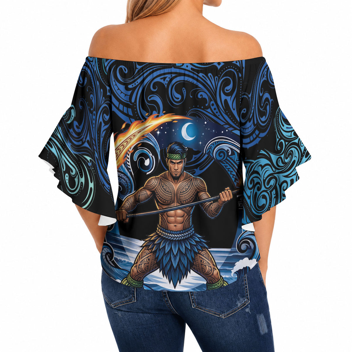 Samoa Siva Afi Off Shoulder Wrap Waist Top Fireknife Fire Dance Pacific Tribal Motif LT9 - Polynesian Pride