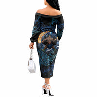 Samoa Siva Afi Off The Shoulder Long Sleeve Dress Fireknife Fire Dance Pacific Tribal Motif LT9 - Polynesian Pride