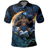 Samoa Siva Afi Polo Shirt Fireknife Fire Dance Pacific Tribal Motif LT9 Blue - Polynesian Pride