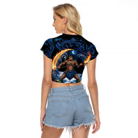 Samoa Siva Afi Raglan Cropped T Shirt Fireknife Fire Dance Pacific Tribal Motif LT9 - Polynesian Pride