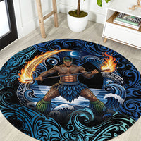 Samoa Siva Afi Round Carpet Fireknife Fire Dance Pacific Tribal Motif LT9 Blue - Polynesian Pride