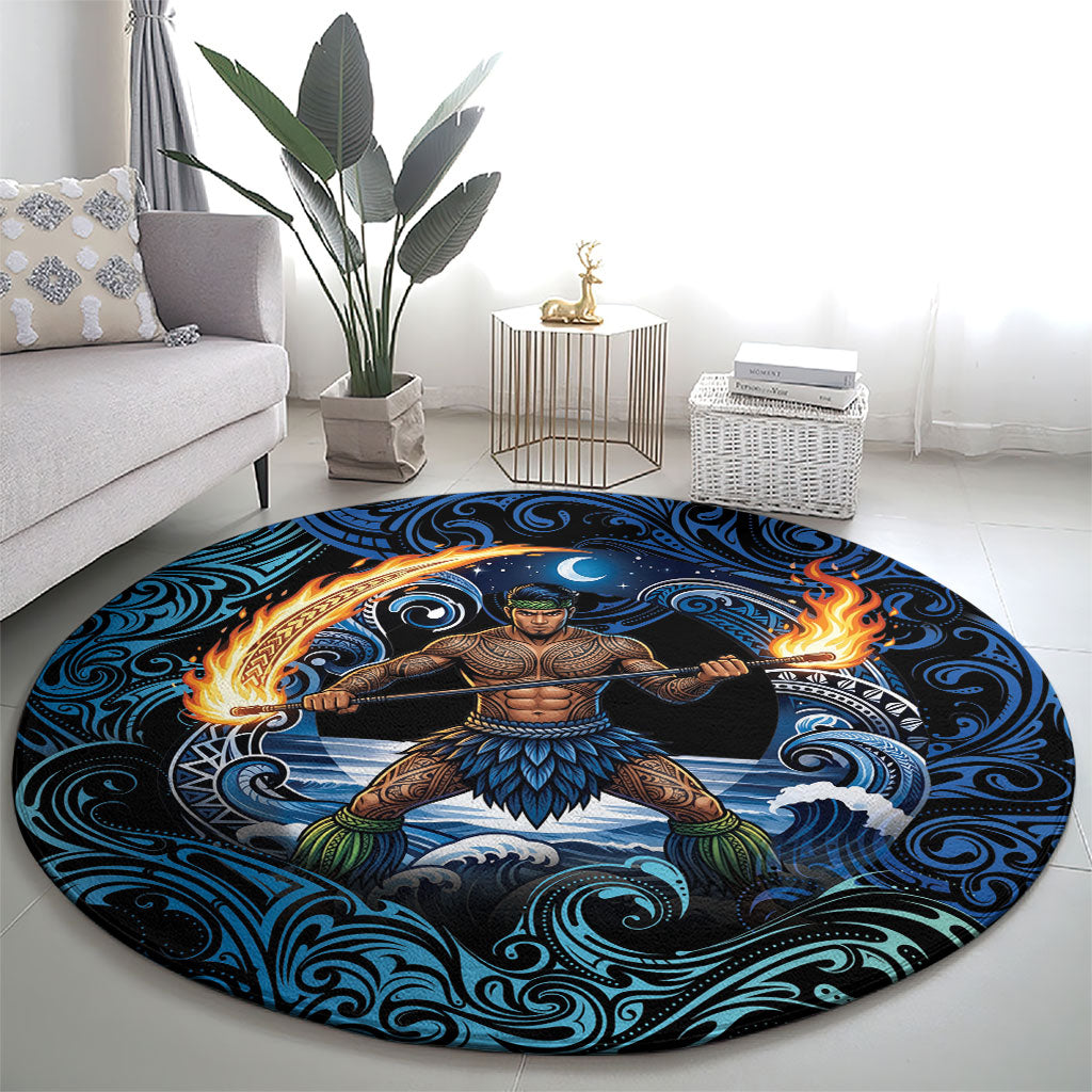 Samoa Siva Afi Round Carpet Fireknife Fire Dance Pacific Tribal Motif LT9 - Polynesian Pride