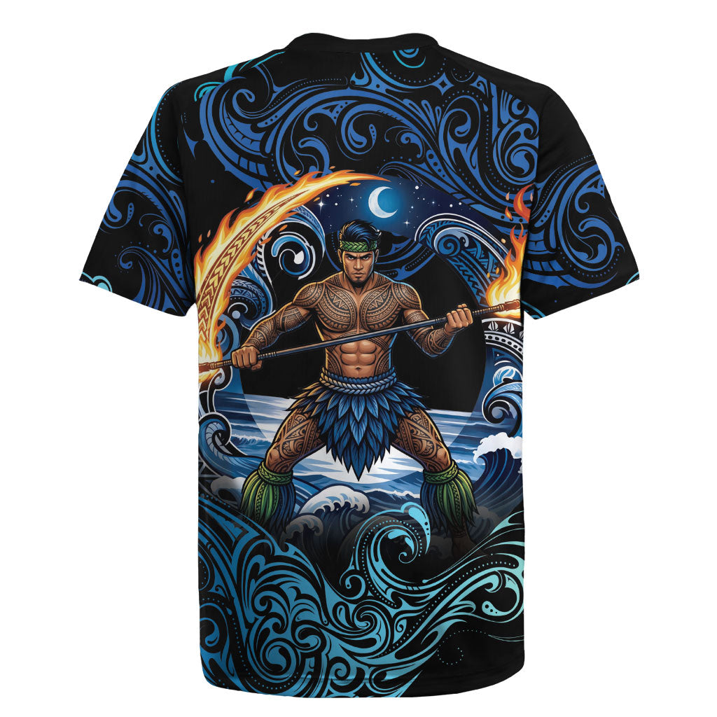 Samoa Siva Afi Rugby Jersey Fireknife Fire Dance Pacific Tribal Motif LT9 - Polynesian Pride