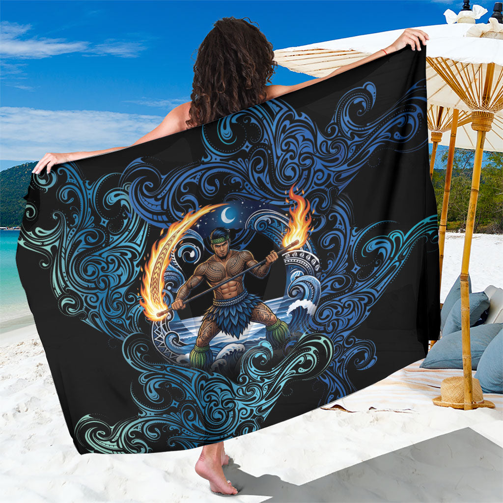 Samoa Siva Afi Sarong Fireknife Fire Dance Pacific Tribal Motif LT9 One Size 44 x 66 inches Blue - Polynesian Pride
