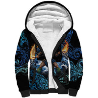 Samoa Siva Afi Sherpa Hoodie Fireknife Fire Dance Pacific Tribal Motif LT9 Unisex Blue - Polynesian Pride