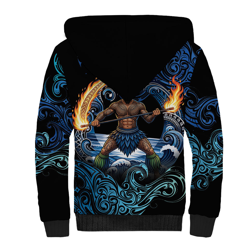 Samoa Siva Afi Sherpa Hoodie Fireknife Fire Dance Pacific Tribal Motif LT9 - Polynesian Pride