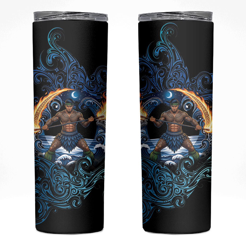 Samoa Siva Afi Skinny Tumbler Fireknife Fire Dance Pacific Tribal Motif LT9 Blue - Polynesian Pride