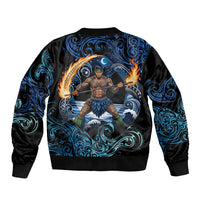 Samoa Siva Afi Sleeve Zip Bomber Jacket Fireknife Fire Dance Pacific Tribal Motif LT9 - Polynesian Pride