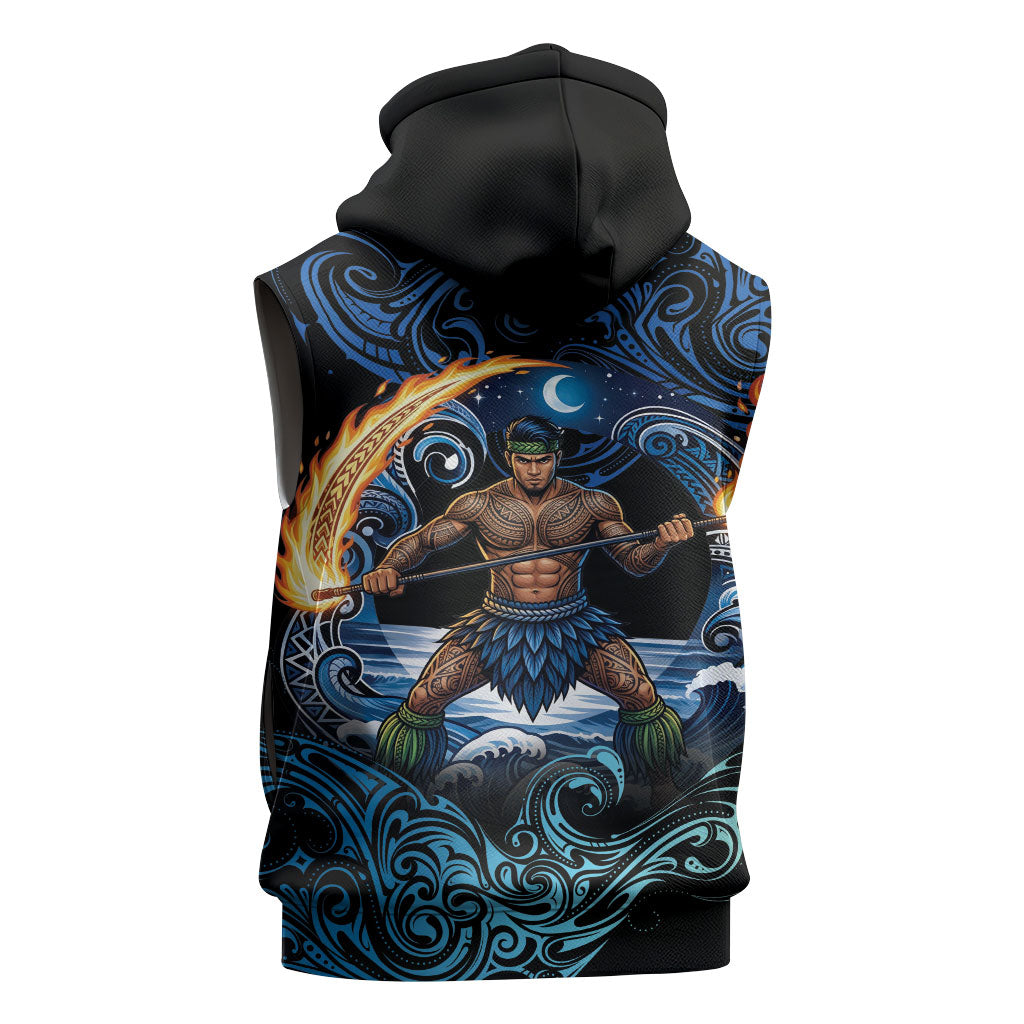 Samoa Siva Afi Sleeveless Hoodie Fireknife Fire Dance Pacific Tribal Motif LT9 - Polynesian Pride
