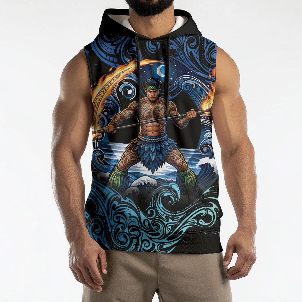 Samoa Siva Afi Sleeveless Hoodie Fireknife Fire Dance Pacific Tribal Motif LT9 - Polynesian Pride