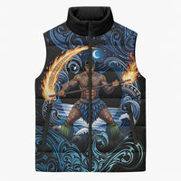 Samoa Siva Afi Sleeveless Puffer Jacket Fireknife Fire Dance Pacific Tribal Motif LT9 Unisex Blue - Polynesian Pride