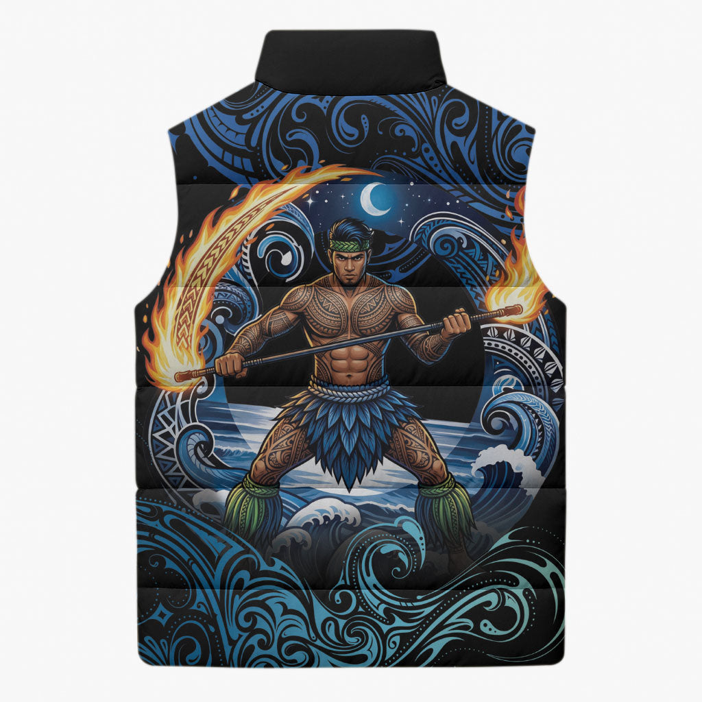 Samoa Siva Afi Sleeveless Puffer Jacket Fireknife Fire Dance Pacific Tribal Motif LT9 - Polynesian Pride