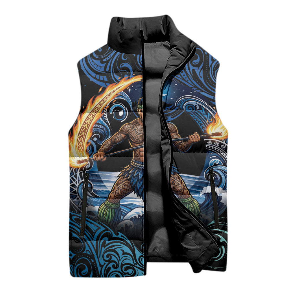 Samoa Siva Afi Sleeveless Puffer Jacket Fireknife Fire Dance Pacific Tribal Motif LT9 - Polynesian Pride