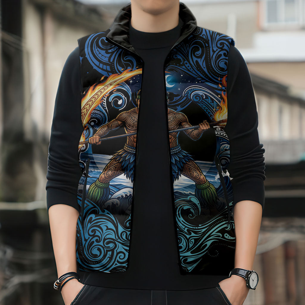 Samoa Siva Afi Sleeveless Puffer Jacket Fireknife Fire Dance Pacific Tribal Motif LT9 - Polynesian Pride