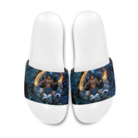 Samoa Siva Afi Slide Sandals Fireknife Fire Dance Pacific Tribal Motif LT9 Blue - Polynesian Pride