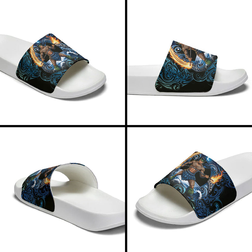 Samoa Siva Afi Slide Sandals Fireknife Fire Dance Pacific Tribal Motif LT9 - Polynesian Pride