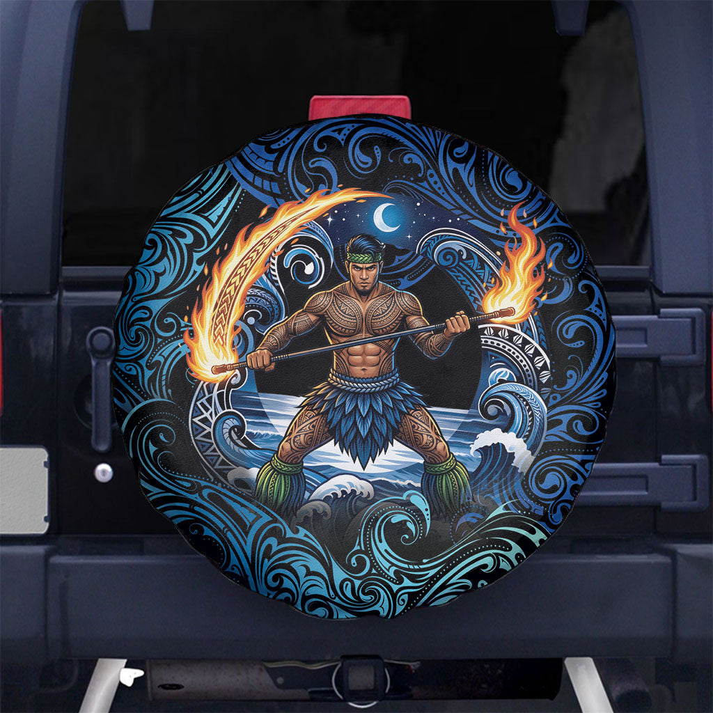 Samoa Siva Afi Spare Tire Cover Fireknife Fire Dance Pacific Tribal Motif LT9 No hole Blue - Polynesian Pride