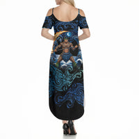 Samoa Siva Afi Summer Maxi Dress Fireknife Fire Dance Pacific Tribal Motif LT9 - Polynesian Pride