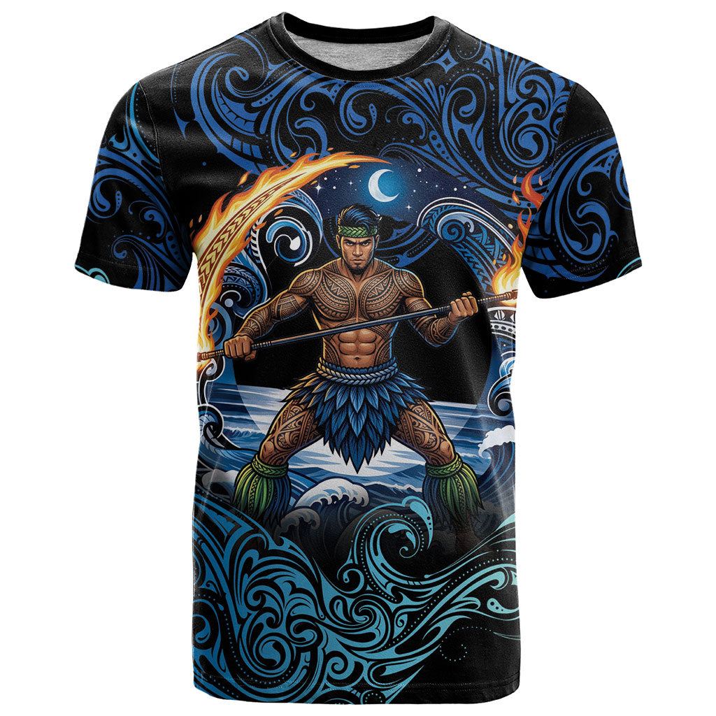 Samoa Siva Afi T Shirt Fireknife Fire Dance Pacific Tribal Motif LT9 Blue - Polynesian Pride