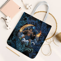 Samoa Siva Afi Tote Bag Fireknife Fire Dance Pacific Tribal Motif LT9 White Strap One Size Blue - Polynesian Pride