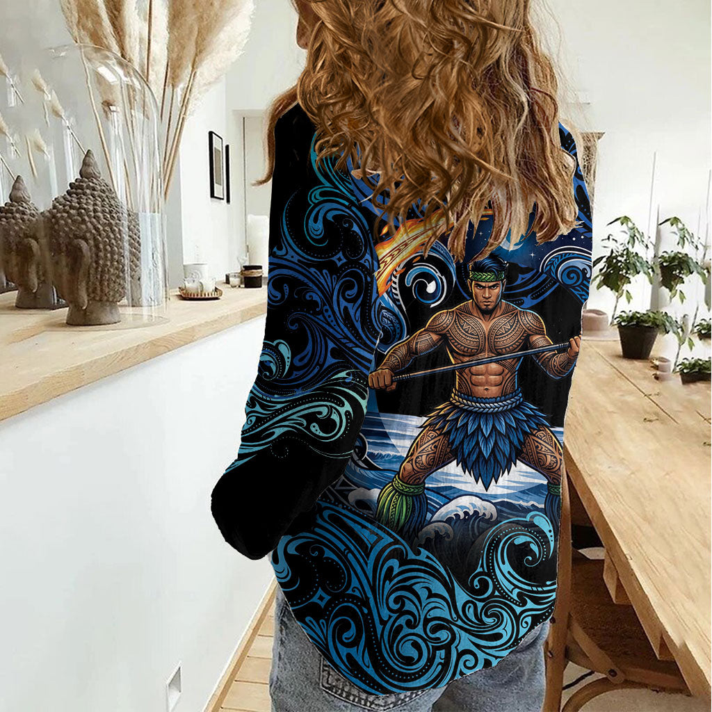 Samoa Siva Afi Women Casual Shirt Fireknife Fire Dance Pacific Tribal Motif LT9 - Polynesian Pride