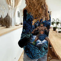 Samoa Siva Afi Women Casual Shirt Fireknife Fire Dance Pacific Tribal Motif LT9 - Polynesian Pride