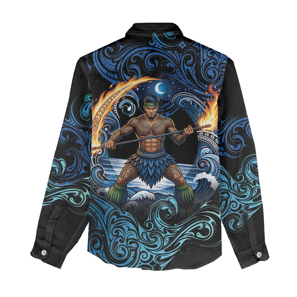 Samoa Siva Afi Women Casual Shirt Fireknife Fire Dance Pacific Tribal Motif LT9 - Polynesian Pride
