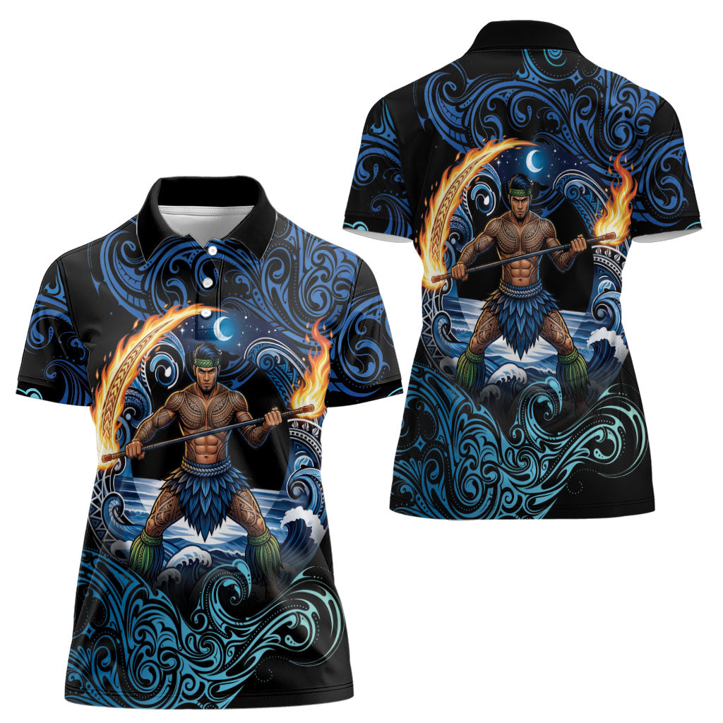 Samoa Siva Afi Women Polo Shirt Fireknife Fire Dance Pacific Tribal Motif LT9 - Polynesian Pride