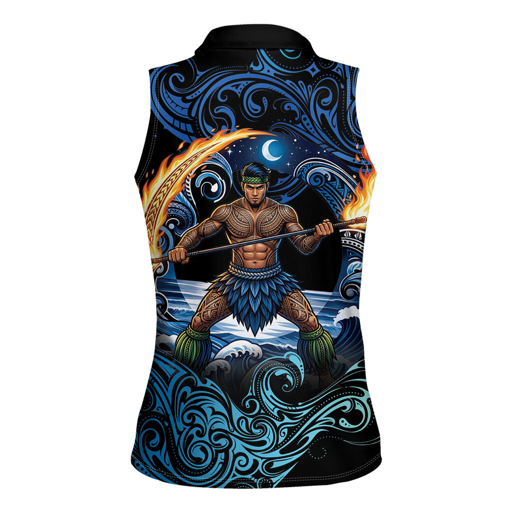 Samoa Siva Afi Women Sleeveless Polo Shirt Fireknife Fire Dance Pacific Tribal Motif LT9 - Polynesian Pride