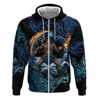 Samoa Siva Afi Zip Hoodie Fireknife Fire Dance Pacific Tribal Motif LT9 Zip Hoodie Blue - Polynesian Pride