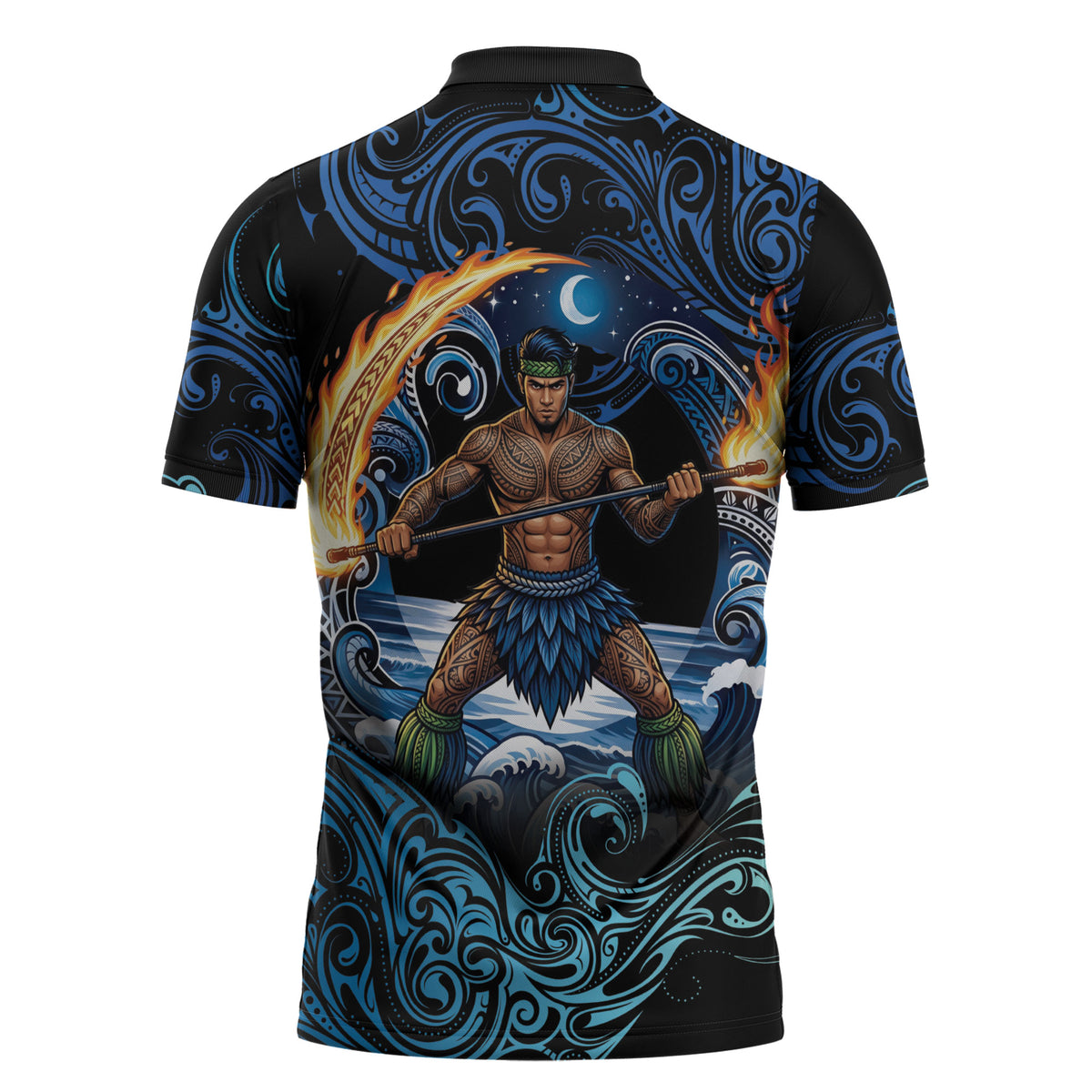 Samoa Siva Afi Zipper Polo Shirt Fireknife Fire Dance Pacific Tribal Motif LT9 - Polynesian Pride