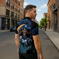 Samoa Siva Afi Zipper Polo Shirt Fireknife Fire Dance Pacific Tribal Motif LT9 - Polynesian Pride