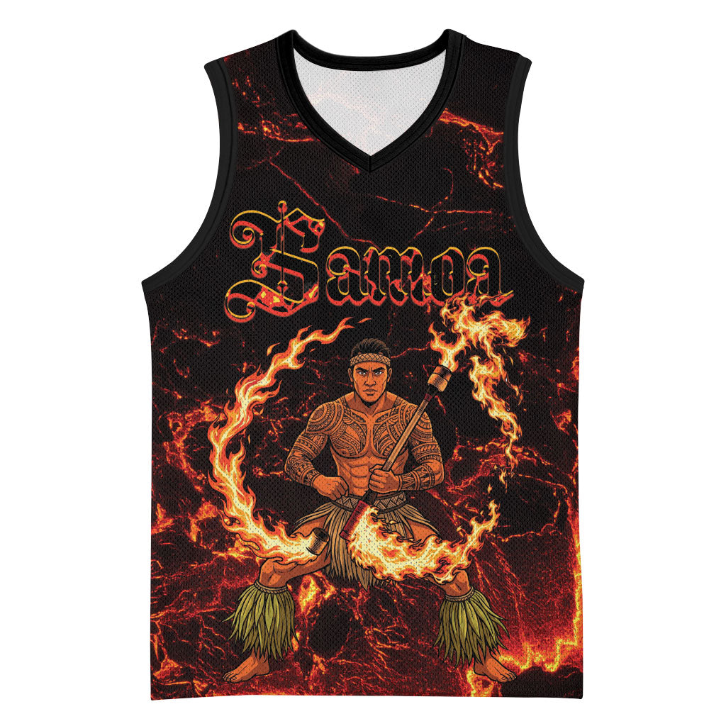 Samoa Siva Afi Dance Fireknife Basketball Jersey Polynesian Heritage Fire Dance LT9 Unisex Black - Polynesian Pride